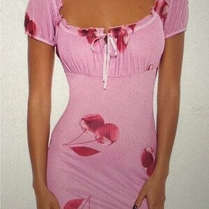 Pink Cherry Print Bodycon Floral Dress NWT